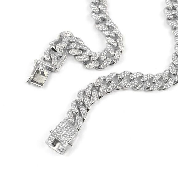 Cuban Link Necklace Iced Out Silver - Picture 3 of 4